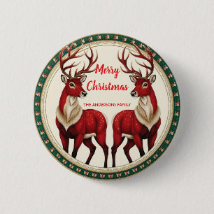 Macaron Rond 5 Cm Soirée de Noël Elegant Red Deer Moose Gold Snow