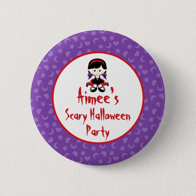 Macaron Rond 5 Cm Soirée d'Halloween de fille Vampire (Devant)