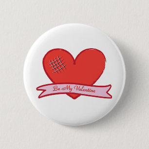 Macaron Rond 5 Cm Sois ma Saint-Valentin avec cœur rouge