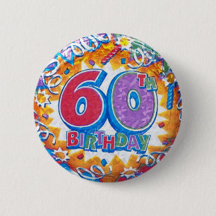 Macaron Rond 5 Cm soixantième Bouton d'anniversaire