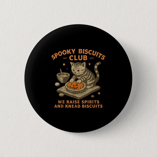 Macaron Rond 5 Cm Soky Biscuits Club Cat, Funny Cat Ghost Halloween  (Devant)