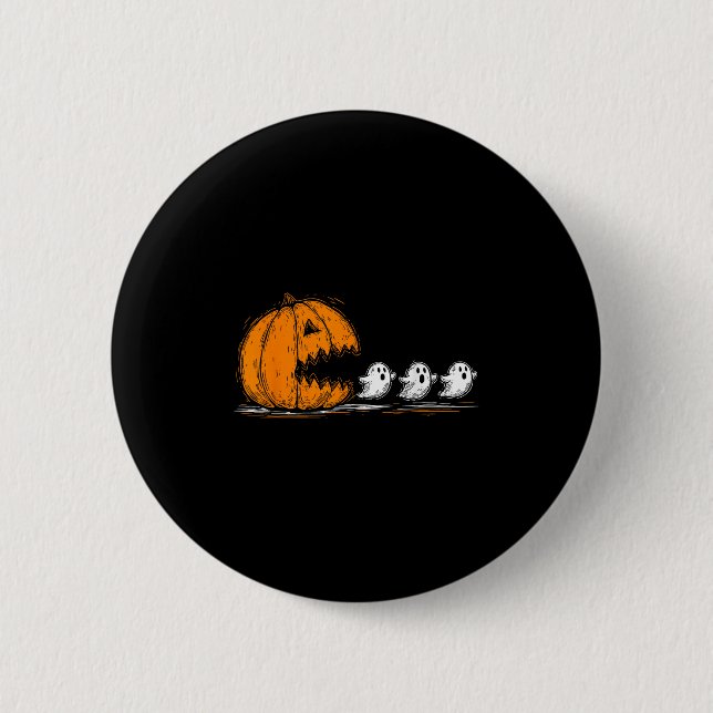 Macaron Rond 5 Cm Soky Citrouille à la recherche de mignons fantômes (Devant)