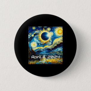 Macaron Rond 5 Cm Solar Eclipse 2024 Starry Night Painting Van Gogh