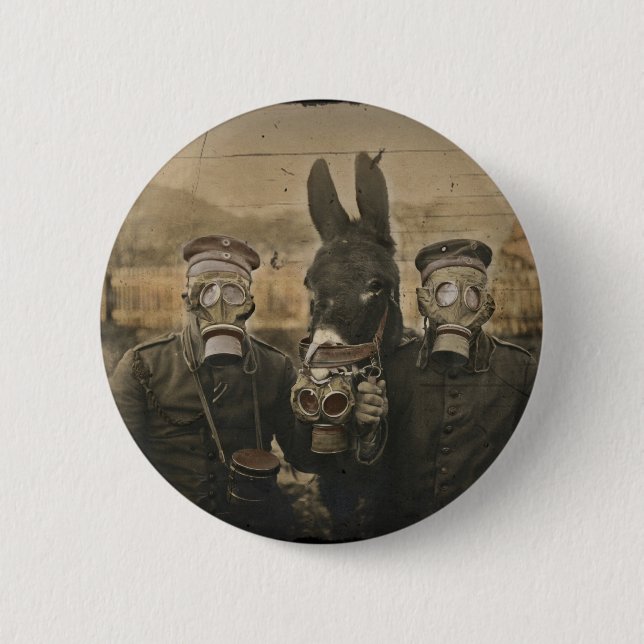 Macaron Rond 5 Cm Soldats Masques d'âne et de gaz (Devant)