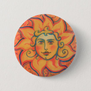 Macaron Rond 5 Cm Soleil souriant, Art Imaginaire Fairytale, Jaune o