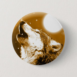Macaron Rond 5 Cm Solely Wolf Howling at Moon