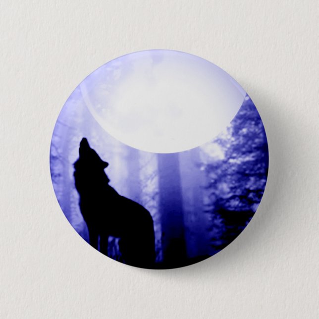 Macaron Rond 5 Cm Solely Wolf Howling at Moon (Devant)
