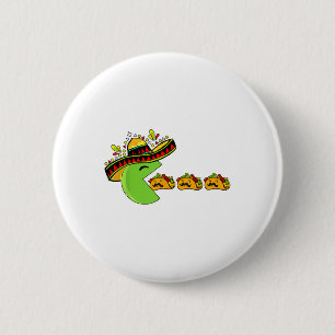 Macaron Rond 5 Cm Sombrero Manger Des Tacos Drôle Avec Mustaches Cin