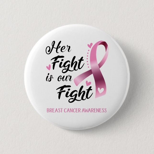Macaron Rond 5 Cm Son combat est notre lutte contre le cancer du sei (Devant)
