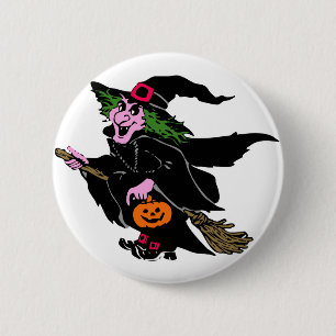 Macaron Rond 5 Cm Sorcière de Halloween