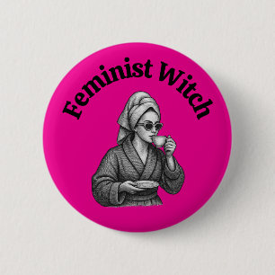 Macaron Rond 5 Cm Sorcière féministe anti Trump amatrice de café pol