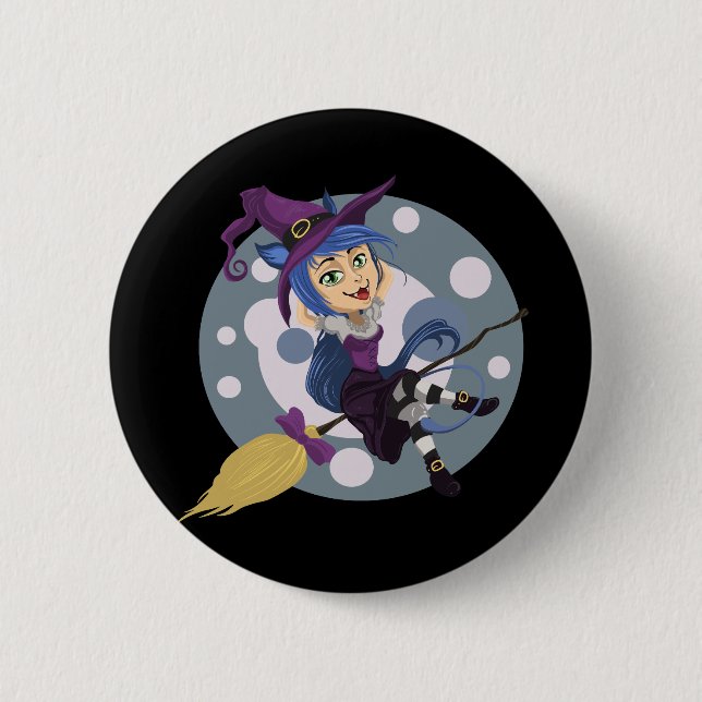 Macaron Rond 5 Cm Sorcière heureuse de Halloween (Devant)
