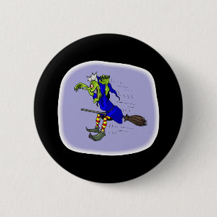 Macaron Rond 5 Cm sorcière scarey sur le balai