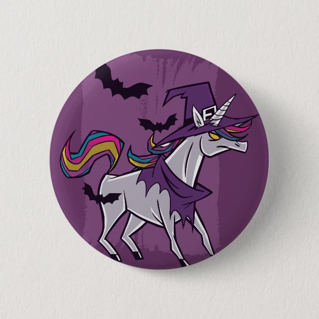 Macaron Rond 5 Cm Sorcière Unicorne (Devant)