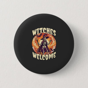 Macaron Rond 5 Cm Sorcières Bienvenue Halloween Squelette Sorcière B