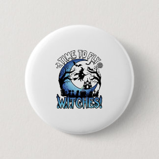 Macaron Rond 5 Cm Sorcières de vol de temps Halloween Sorcière volan