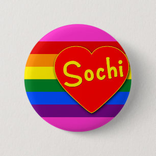 Macaron Rond 5 Cm Sotchi avec l'arc-en-ciel de drapeau de coeur et