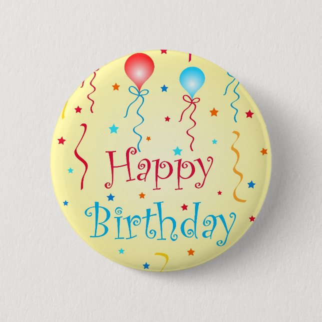 Macaron Rond 5 Cm Souhaits d'anniversaire - bouton de Pin (Devant)