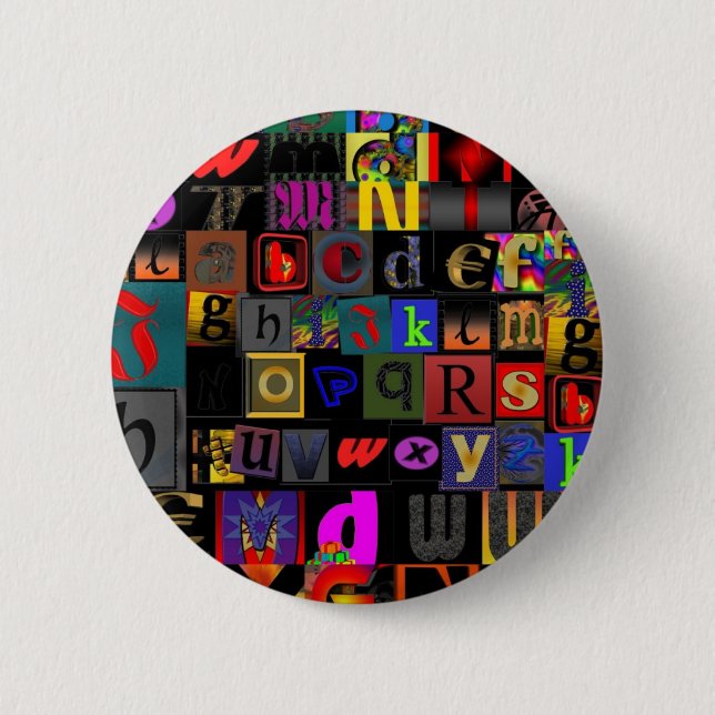 Macaron Rond 5 Cm Soupe Alphabet, lettres mosaïque design, colorfu a (Devant)