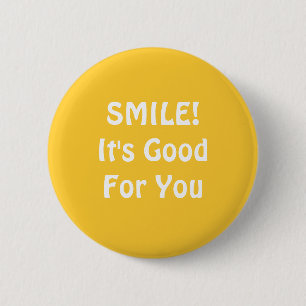Macaron Rond 5 Cm SOURIRE ! C'est bon pour toi.Jaune.