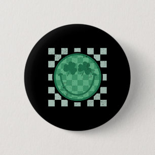 Macaron Rond 5 Cm Sourire de la Saint-Patrick Visage de trèfle Rétro