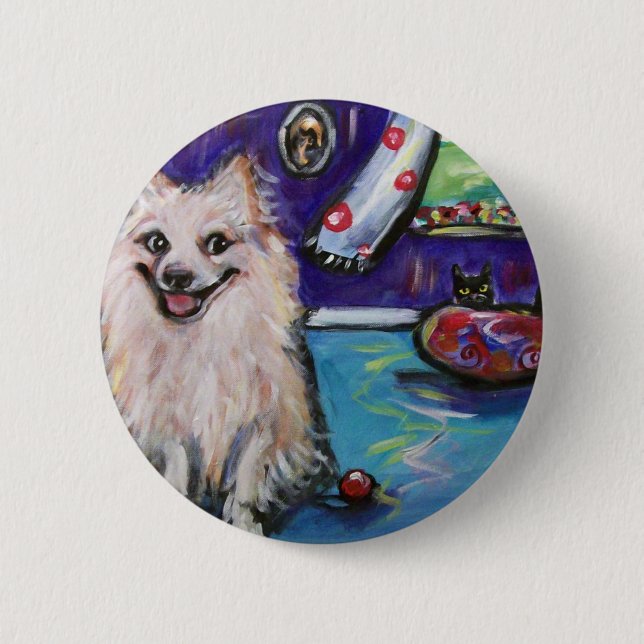 Macaron Rond 5 Cm Sourire de Pomeranian (Devant)