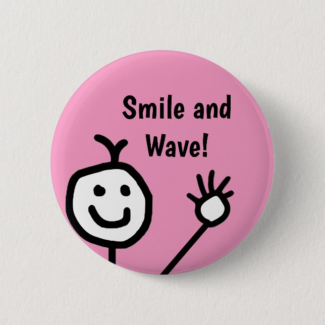 Macaron Rond 5 Cm Sourire et Wave Pink heureux (Devant)