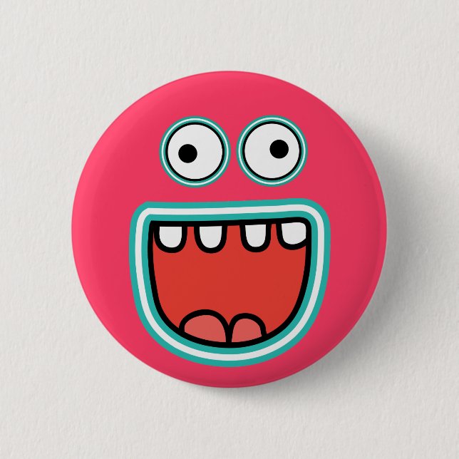 Macaron Rond 5 Cm Sourire idiot de visage de monstre (Devant)