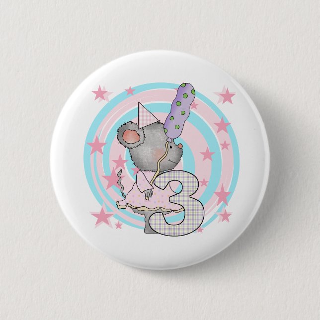 Macaron Rond 5 Cm Souris 3e anniversaire T-shirts et cadeaux (Devant)