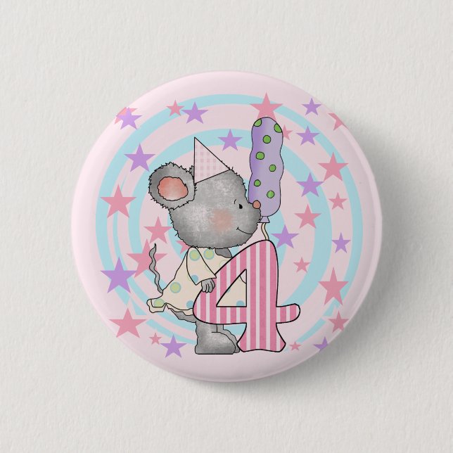 Macaron Rond 5 Cm Souris 4e anniversaire T-shirts et cadeaux (Devant)