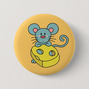 Macaron Rond 5 Cm Souris bleue mignonne avec du fromage jaune