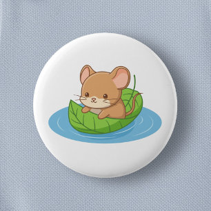 Macaron Rond 5 Cm Souris mignonne dans un bateau en feuille