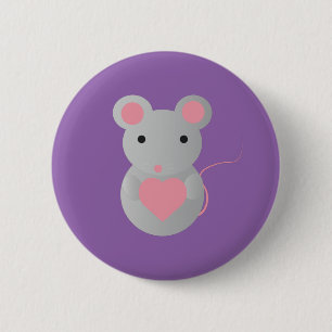 Macaron Rond 5 Cm Souris mignonne tenant un coeur