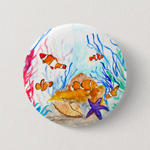 Macaron Rond 5 Cm Sous l'aquarelle de mer poisson océan