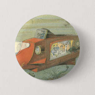 Macaron Rond 5 Cm Sous-marin de vapeur de science-fiction vintage en