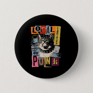 Macaron Rond 5 Cm Soutenez la bibliothèque locale chat drôle lisant