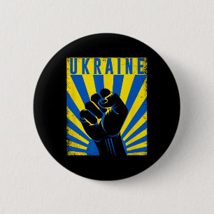 Macaron Rond 5 Cm Soutenir l'Ukraine Main Poing Ukraine Résister Man