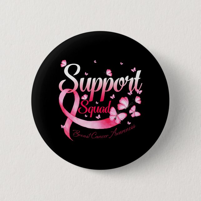 Macaron Rond 5 Cm Soutien du guerrier Équipe Papillon Cancer du sein (Devant)