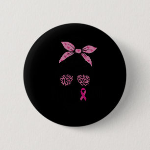 Macaron Rond 5 Cm Soutien Squad Messy Bun Leopard Pink Breast Cancer