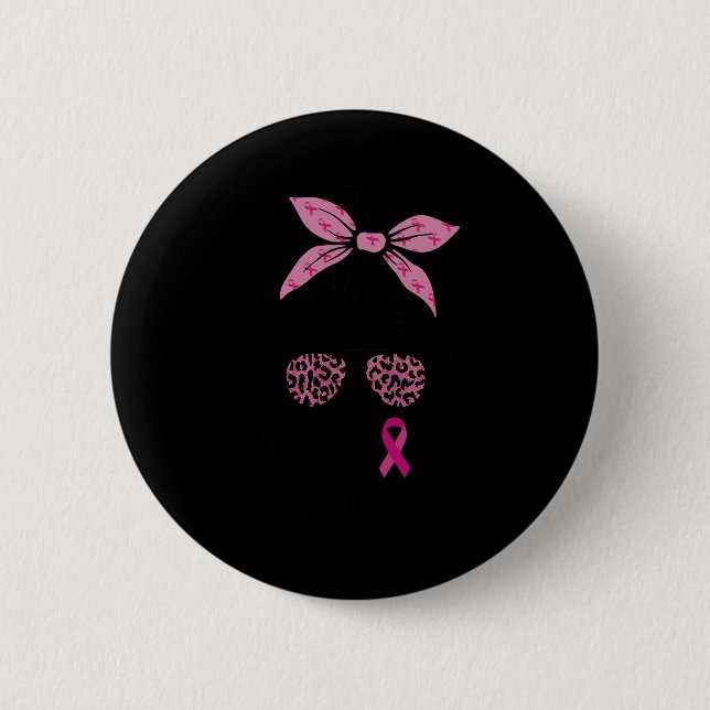 Macaron Rond 5 Cm Soutien Squad Messy Bun Leopard Pink Breast Cancer (Devant)