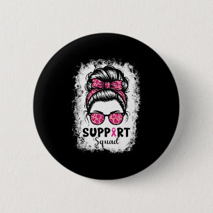 Macaron Rond 5 Cm Soutien Squad Messy Bun Pink Warrior Cancer du sei