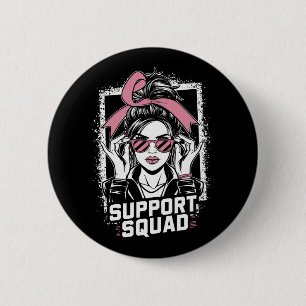 Macaron Rond 5 Cm Soutien Squad Messy Bun Pink Warrior Cancer du sei