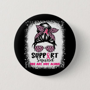Macaron Rond 5 Cm Soutien Squad Messy Bun Pink Warrior Cancer du sei