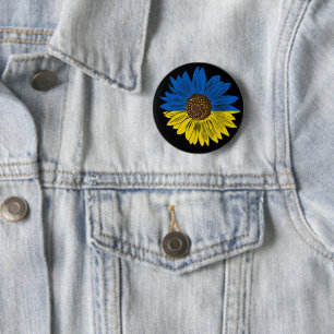 Macaron Rond 5 Cm Soutien Ukraine Sunflower Blue & Yellow Flag