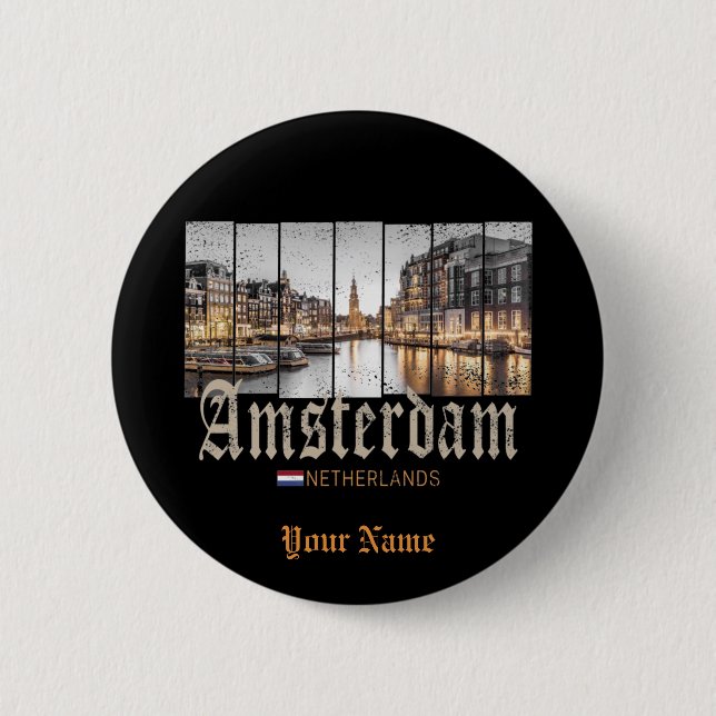 Macaron Rond 5 Cm Souvenir d'Amsterdam Netherlands (Devant)