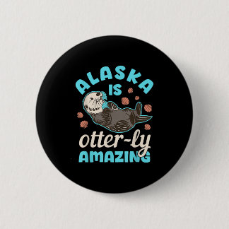 Macaron Rond 5 Cm Souvenir de vacances de la loutre de mer de l'Alas