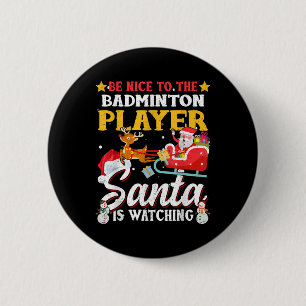 Macaron Rond 5 Cm Soyez Contente De Badminton Player Père Noël Regar