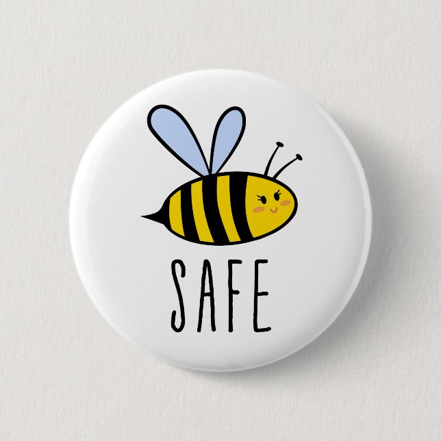 Macaron Rond 5 Cm Soyez en sécurité, abeille mignonne (Devant)
