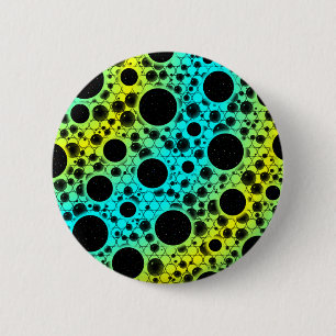 Macaron Rond 5 Cm Space Bubble Spots - Cyan/Jaune