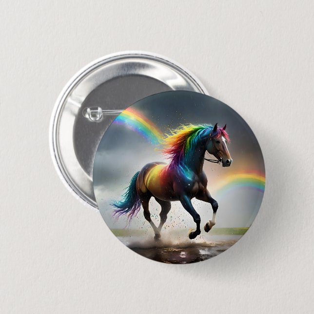 Macaron Rond 5 Cm Spectre de grâce : cheval arc-en-ciel sous les arc (Devant & derrière)